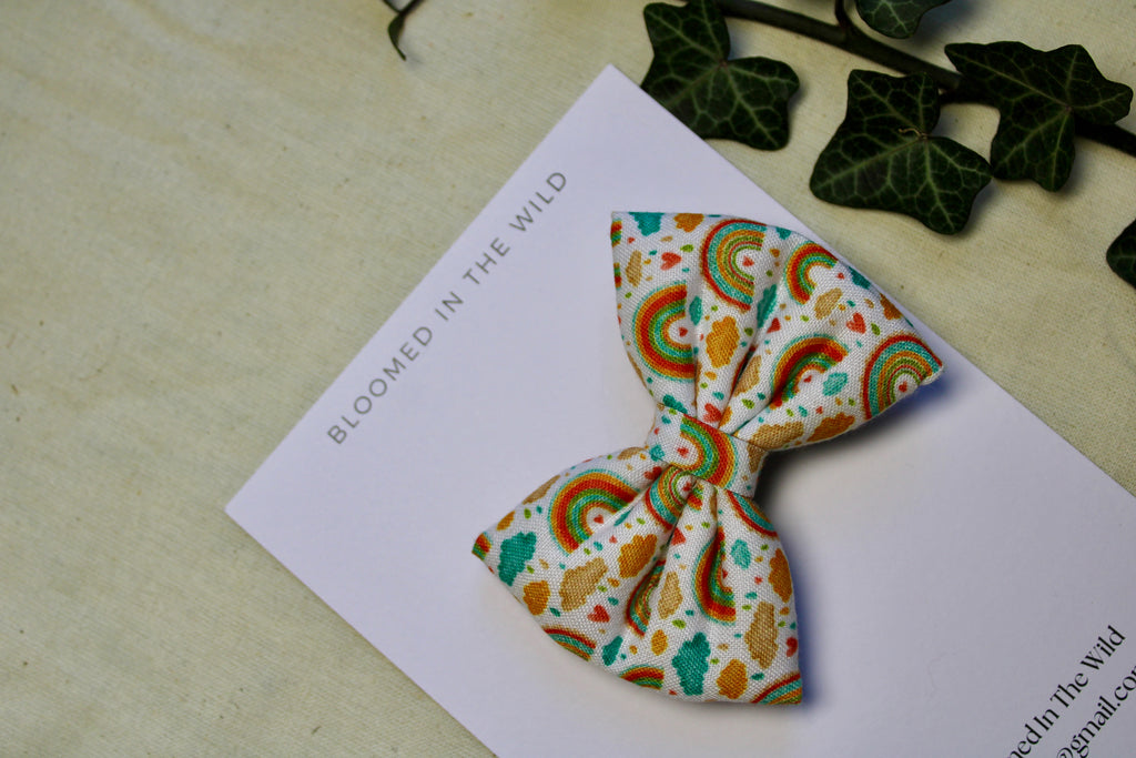 Cheerful rainbows, fluffy clouds hair bow