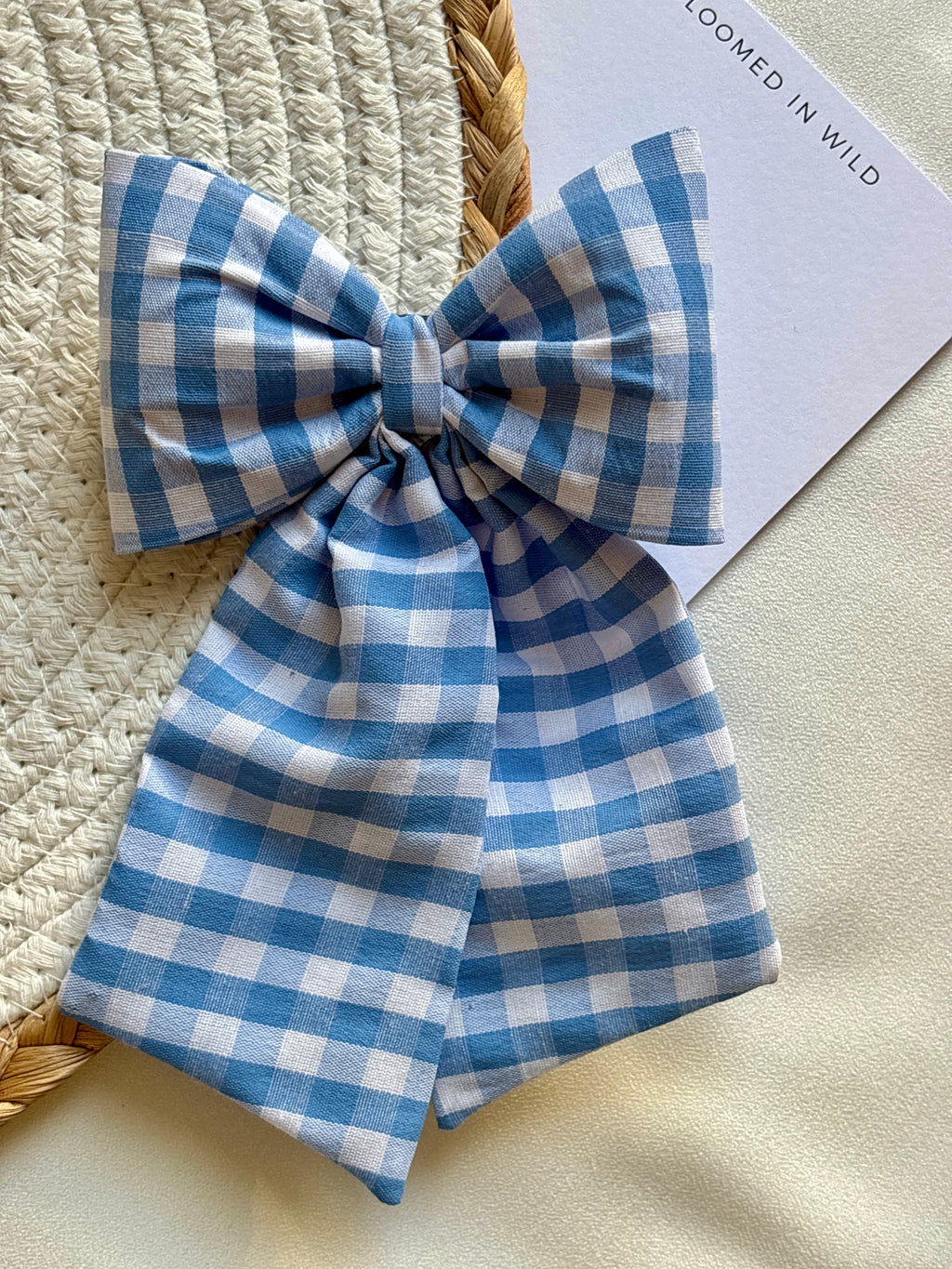 Blue and White check midital bow