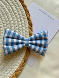 Blue and White check -Classic Bow