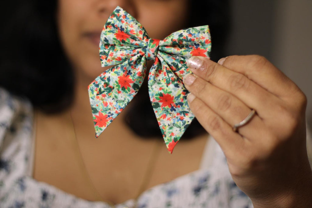 Cherry floral hair bow