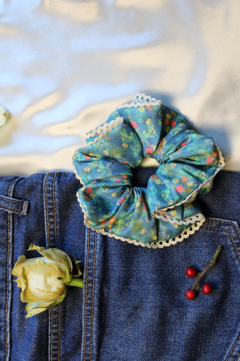 Lace Enhanced Ocean blue scrunchies Size Medium