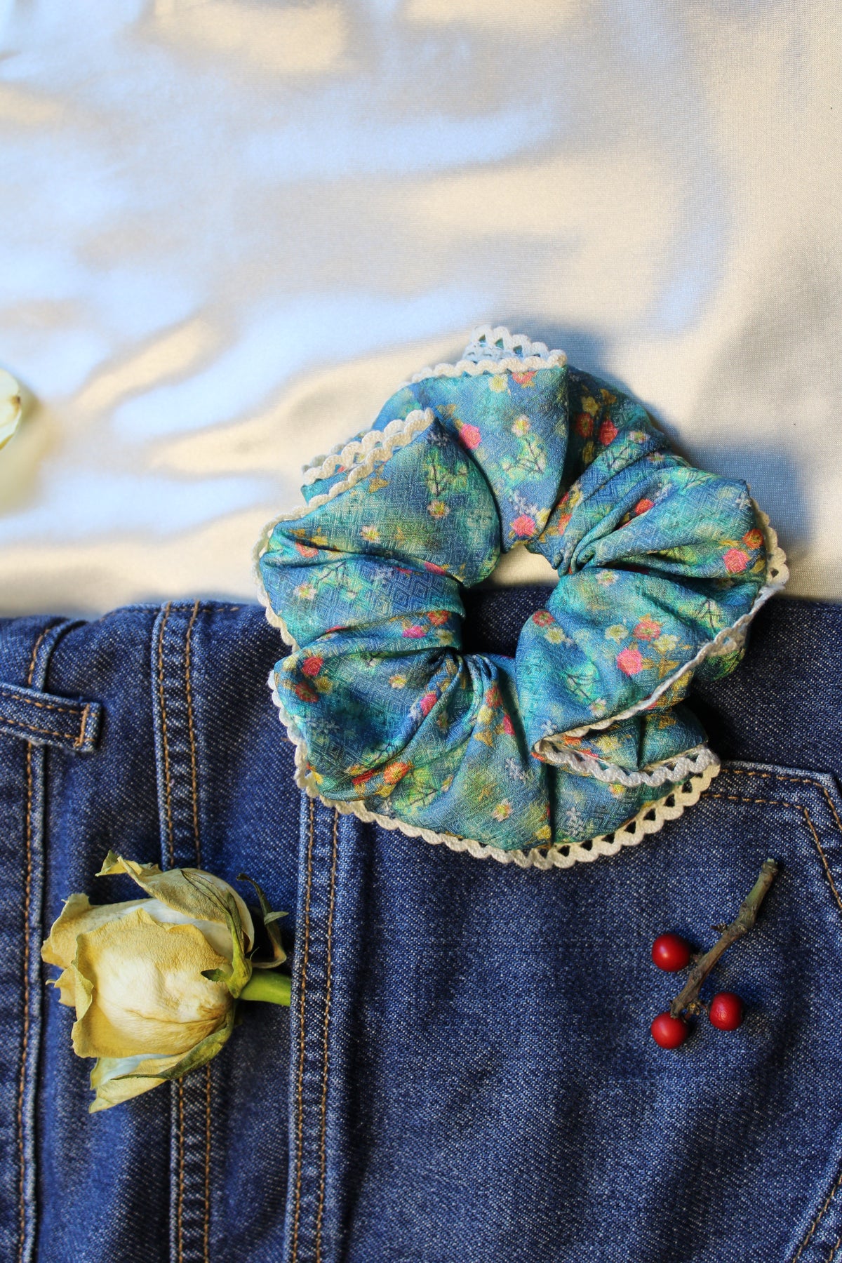 Lace Enhanced Ocean blue scrunchies Size Medium