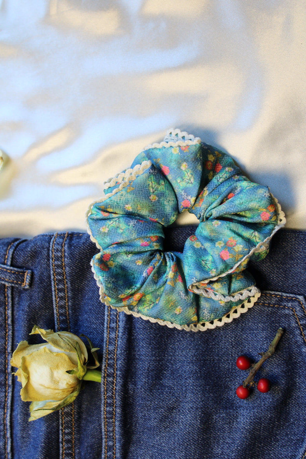 Lace Enhanced Ocean blue scrunchies Size Medium