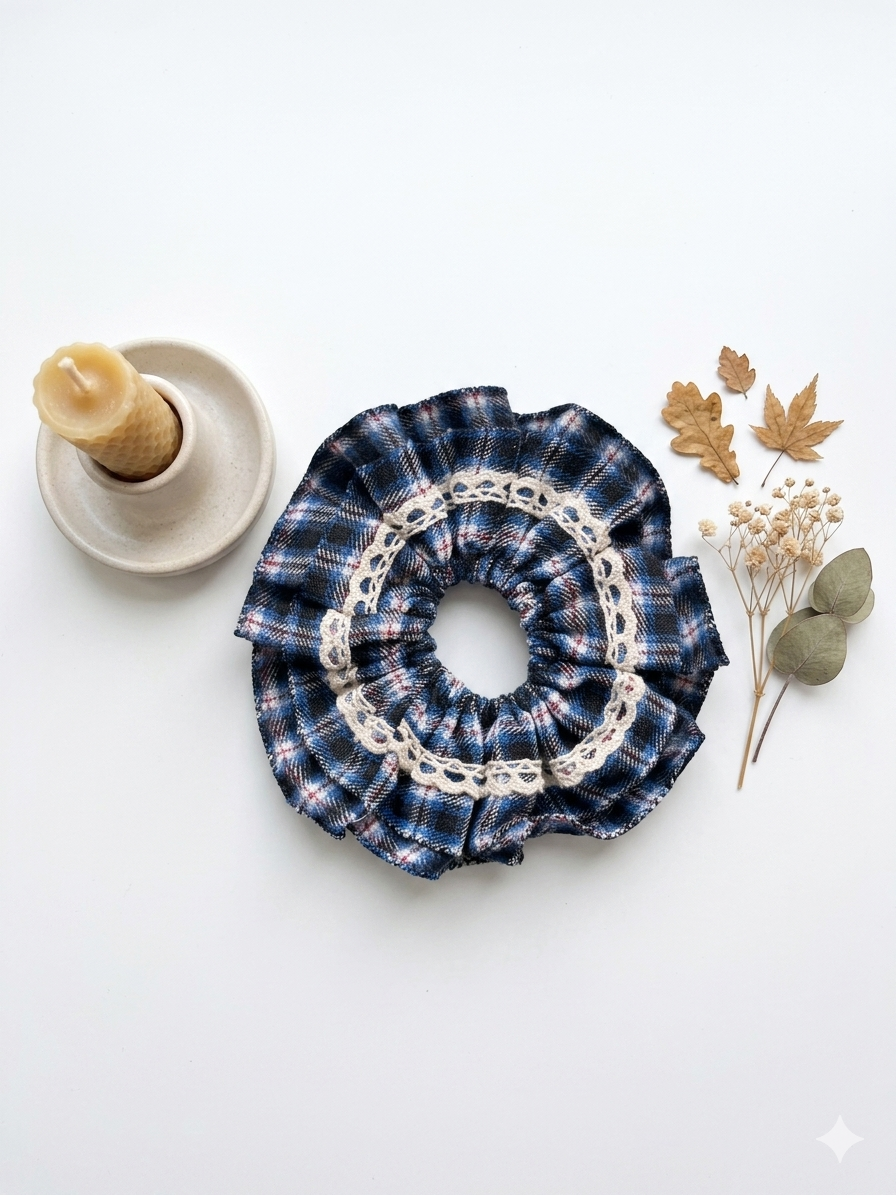 Blue Lace Ruffle scrunchie