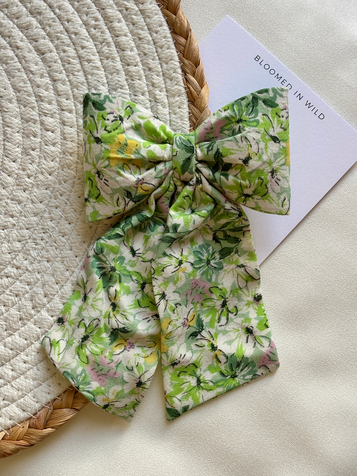 Green Floral- Miditail Hair bow
