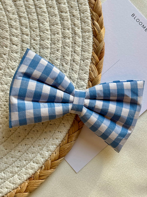 Blue and White check -Classic Bow