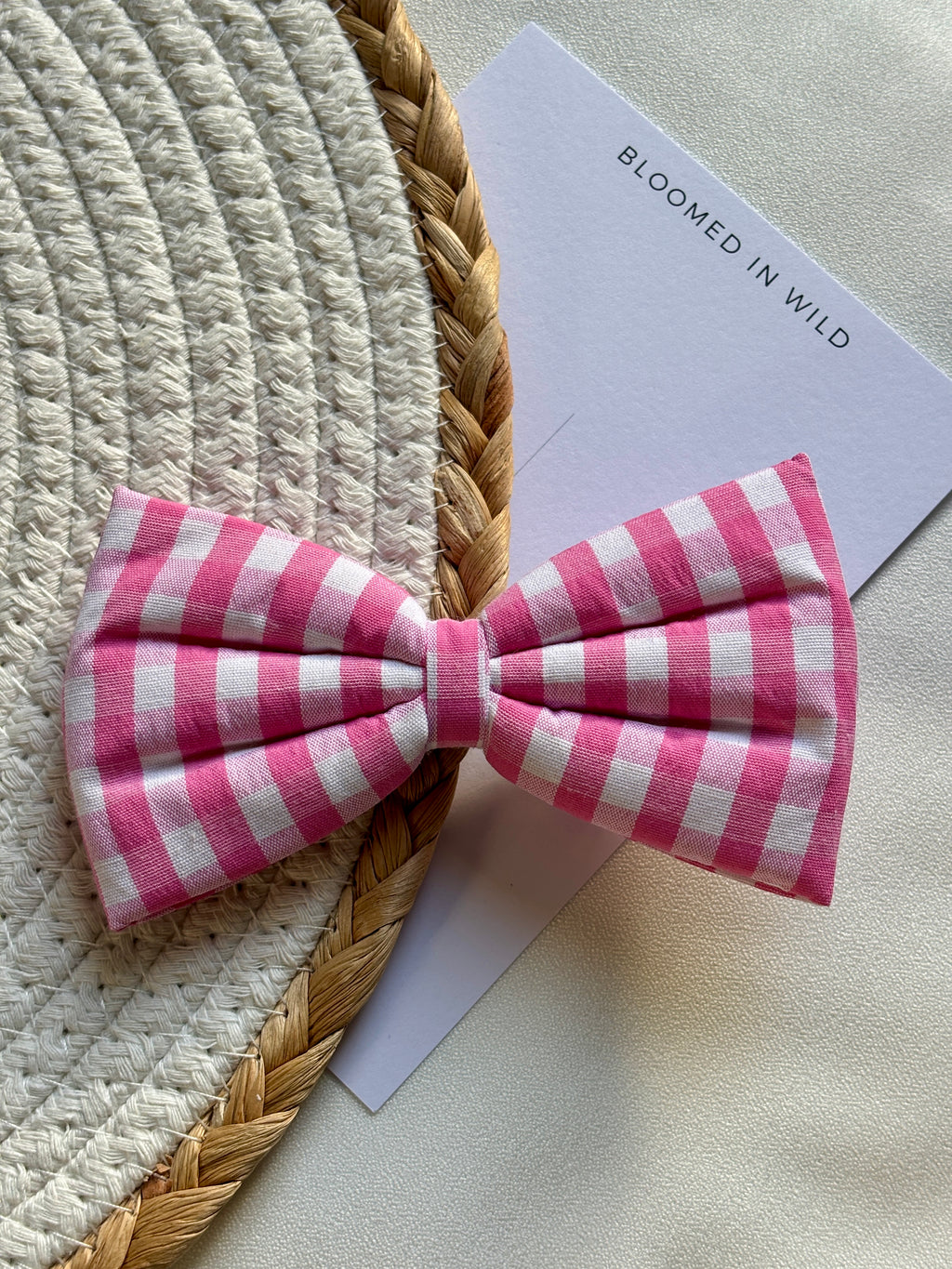 Pink and White Check - Classic Bow