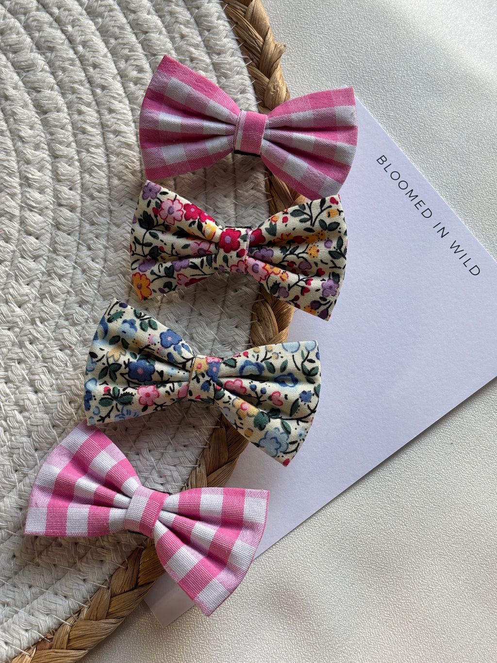 Pink and White check - Petite Hair Bows