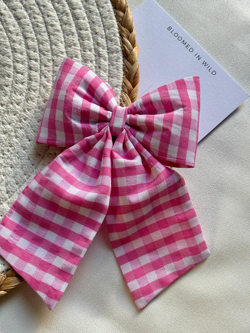 Pink and White check Midital Bow