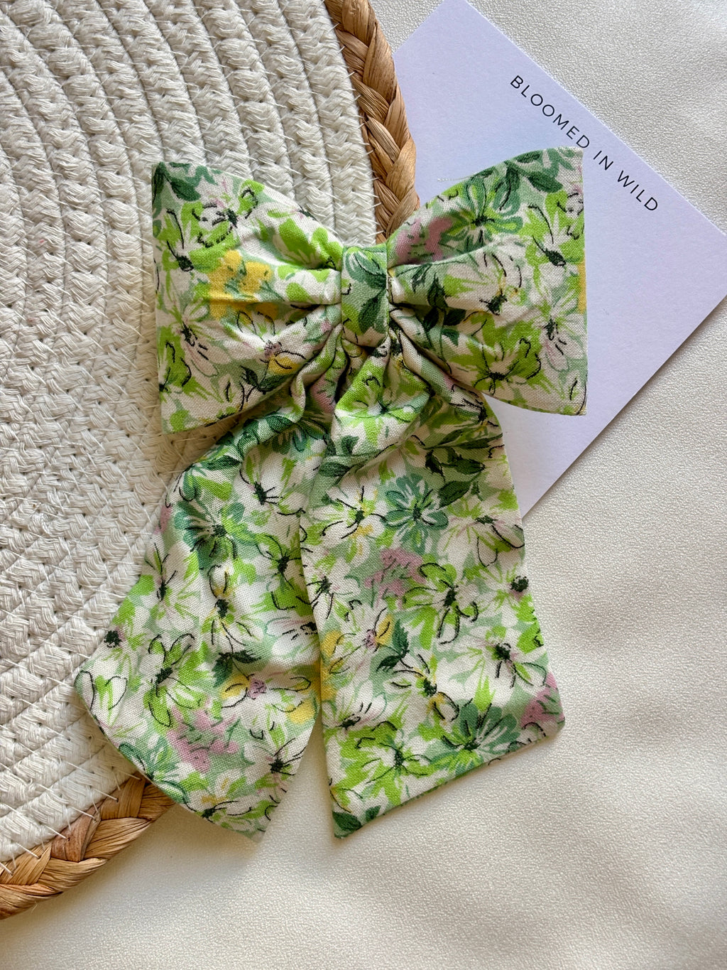 Green Floral- Miditail Hair bow