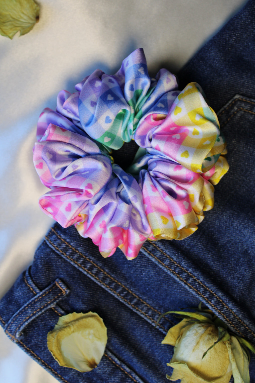 Multi coloured Heart Scrunchies- Size XL