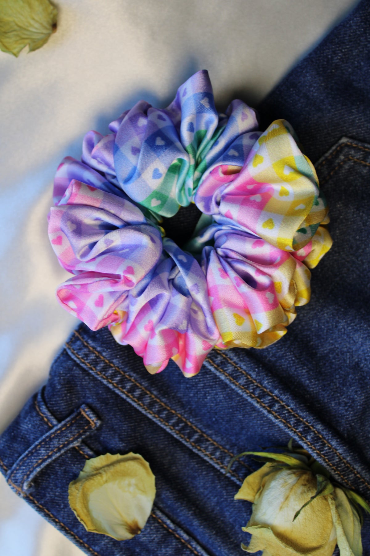 Multi coloured Heart Scrunchies- Size XL