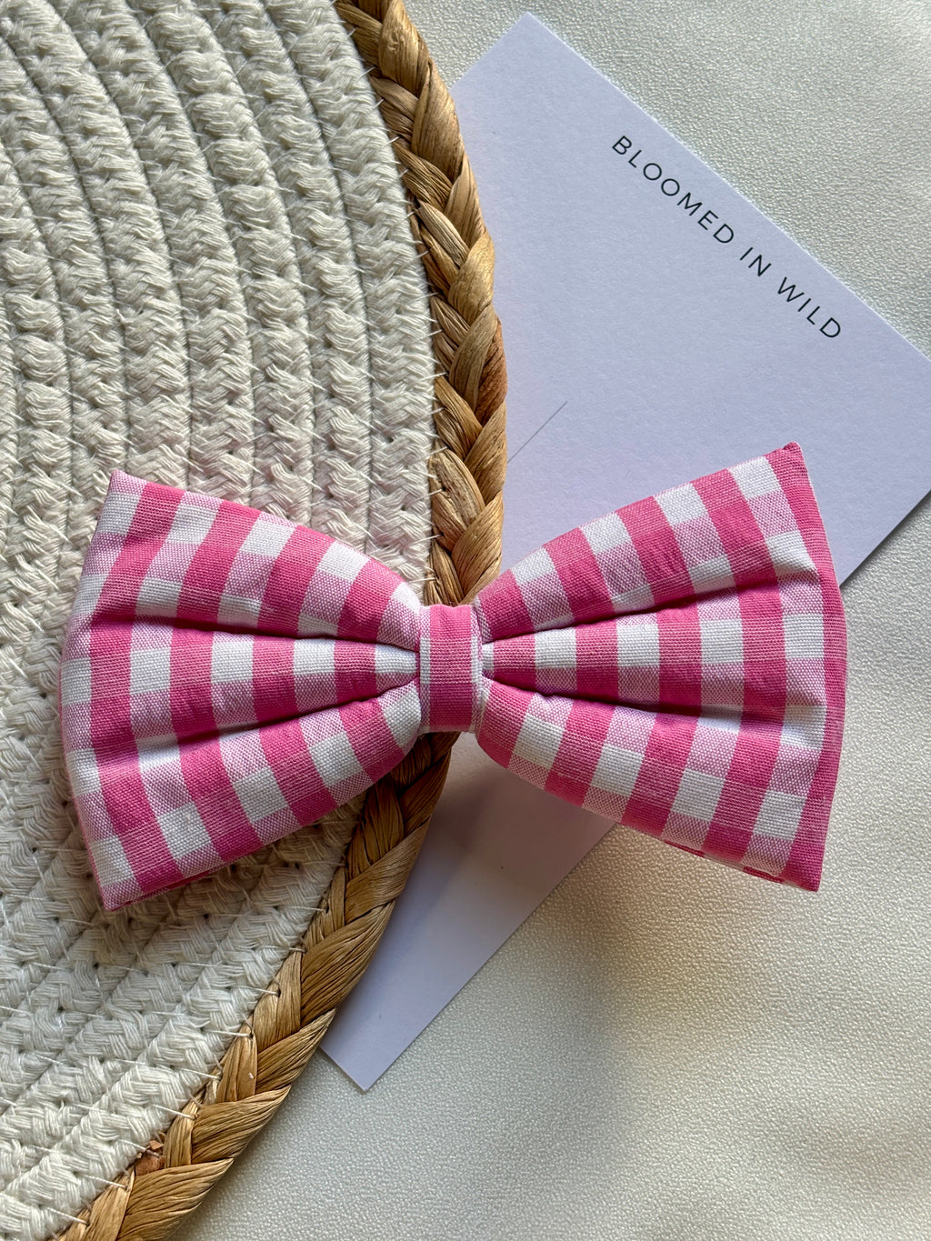 Pink and White Check - Classic Bow