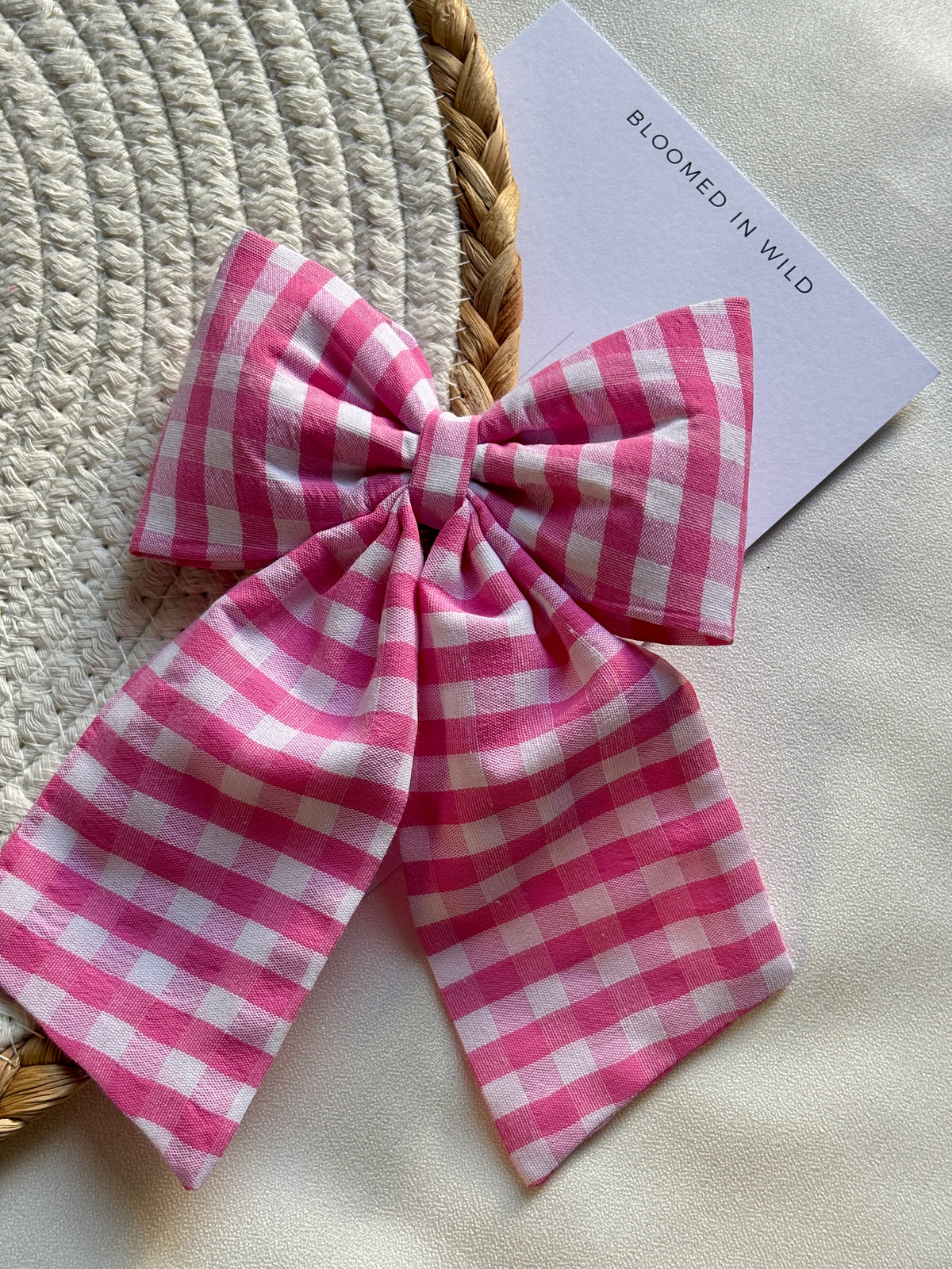 Pink and White check Midital Bow