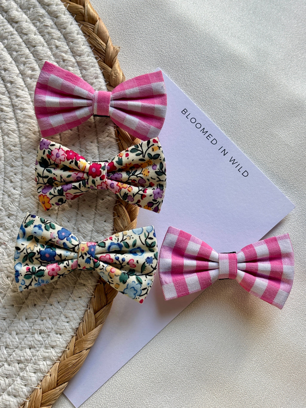 Pink and White check - Petite Hair Bows