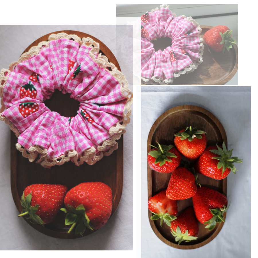 Cotton Strawberries printed scrunchies