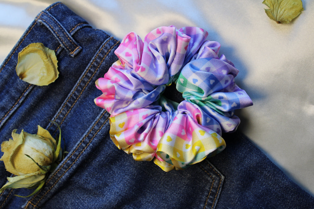 Multi coloured Heart Scrunchies- Size XL