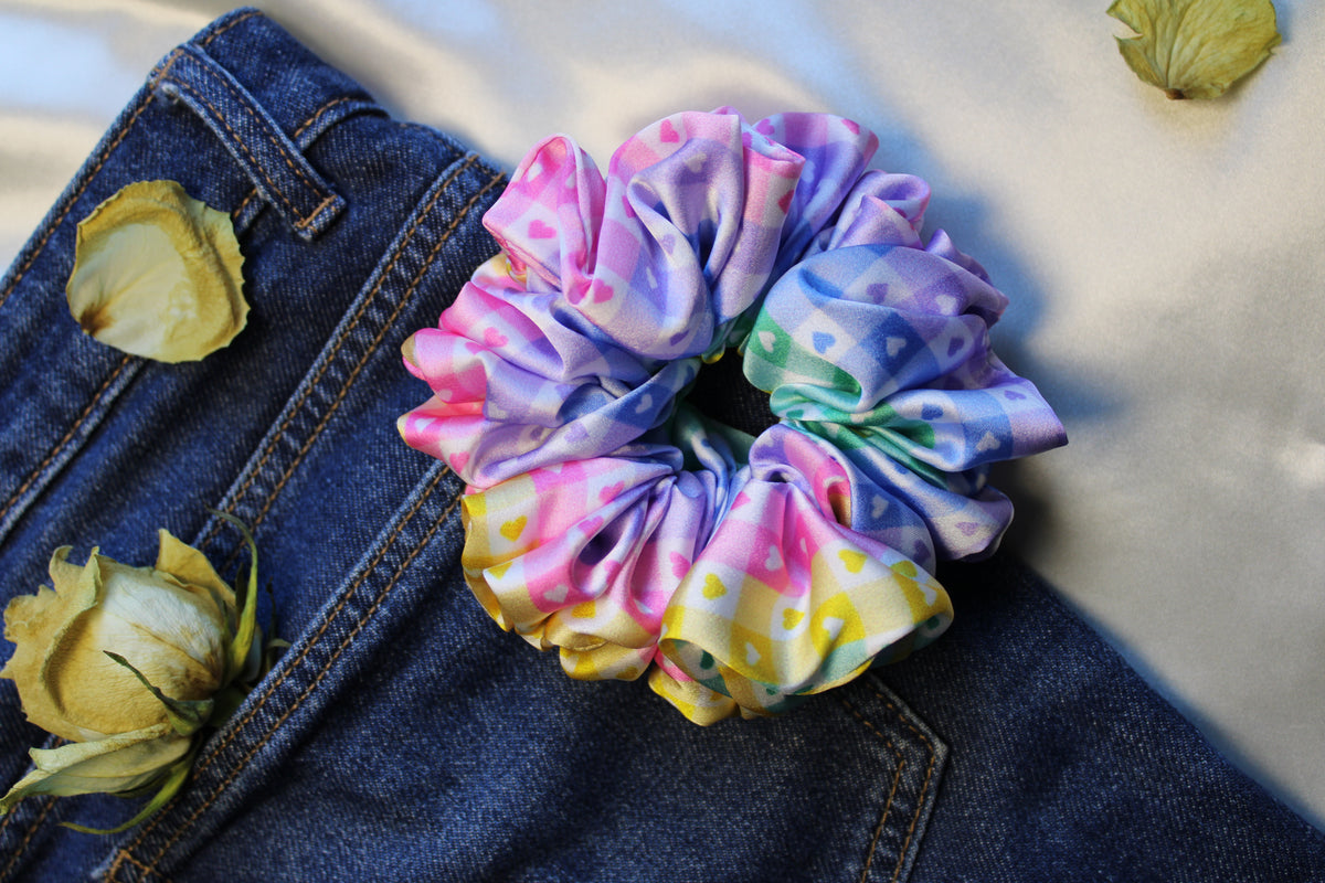 Multi coloured Heart Scrunchies- Size XL
