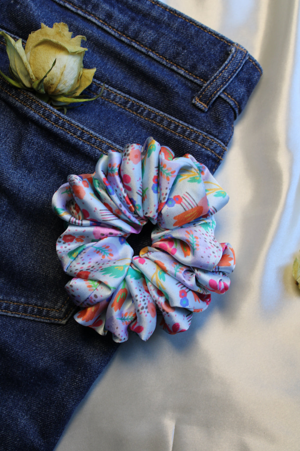 Satin Multicoloured Scrunchies Size Medium