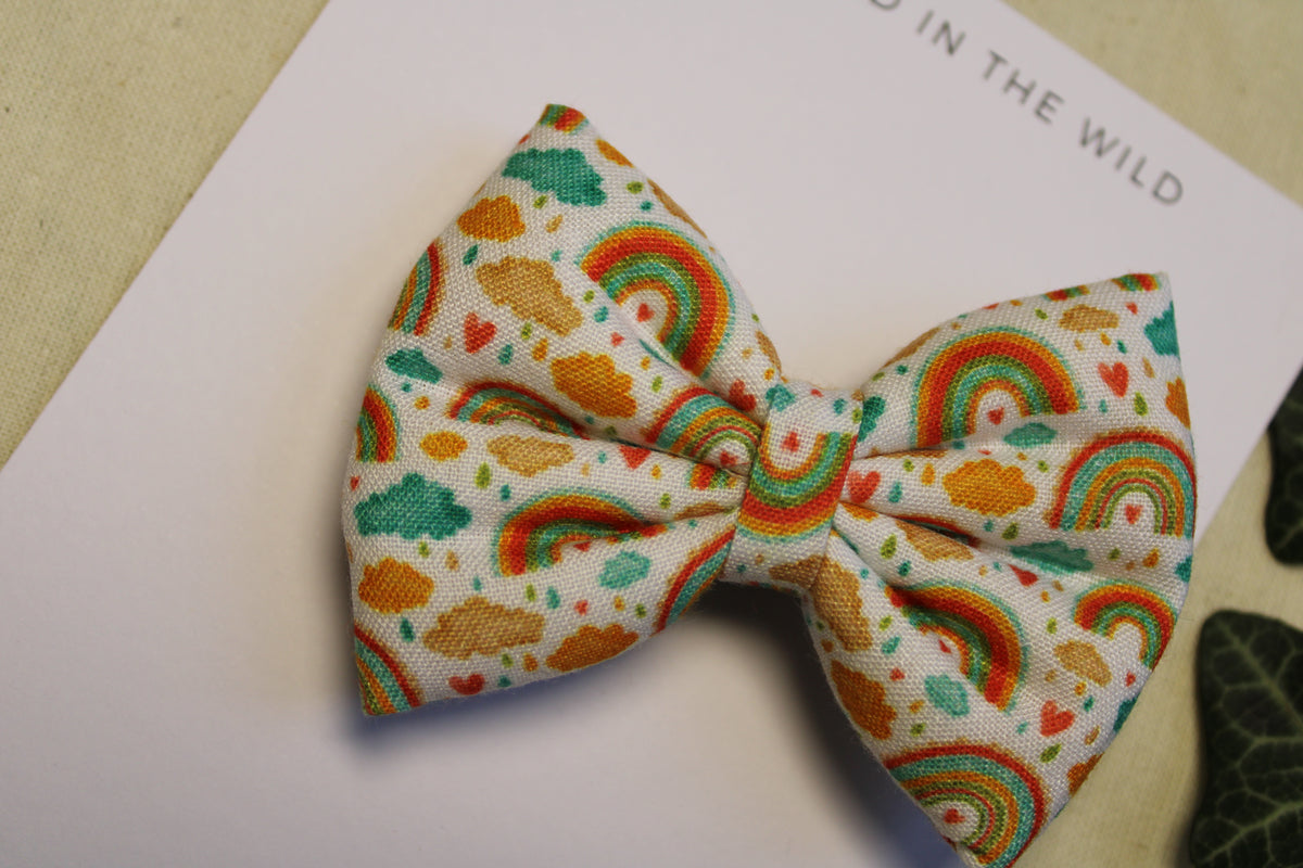 Cheerful rainbows, fluffy clouds hair bow